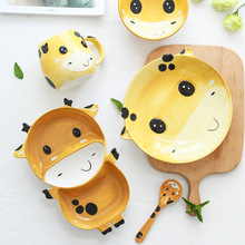 摩登同款日式陶瓷碗可爱儿童餐具饭碗陶瓷套装勺子卡通盘子甜品盘