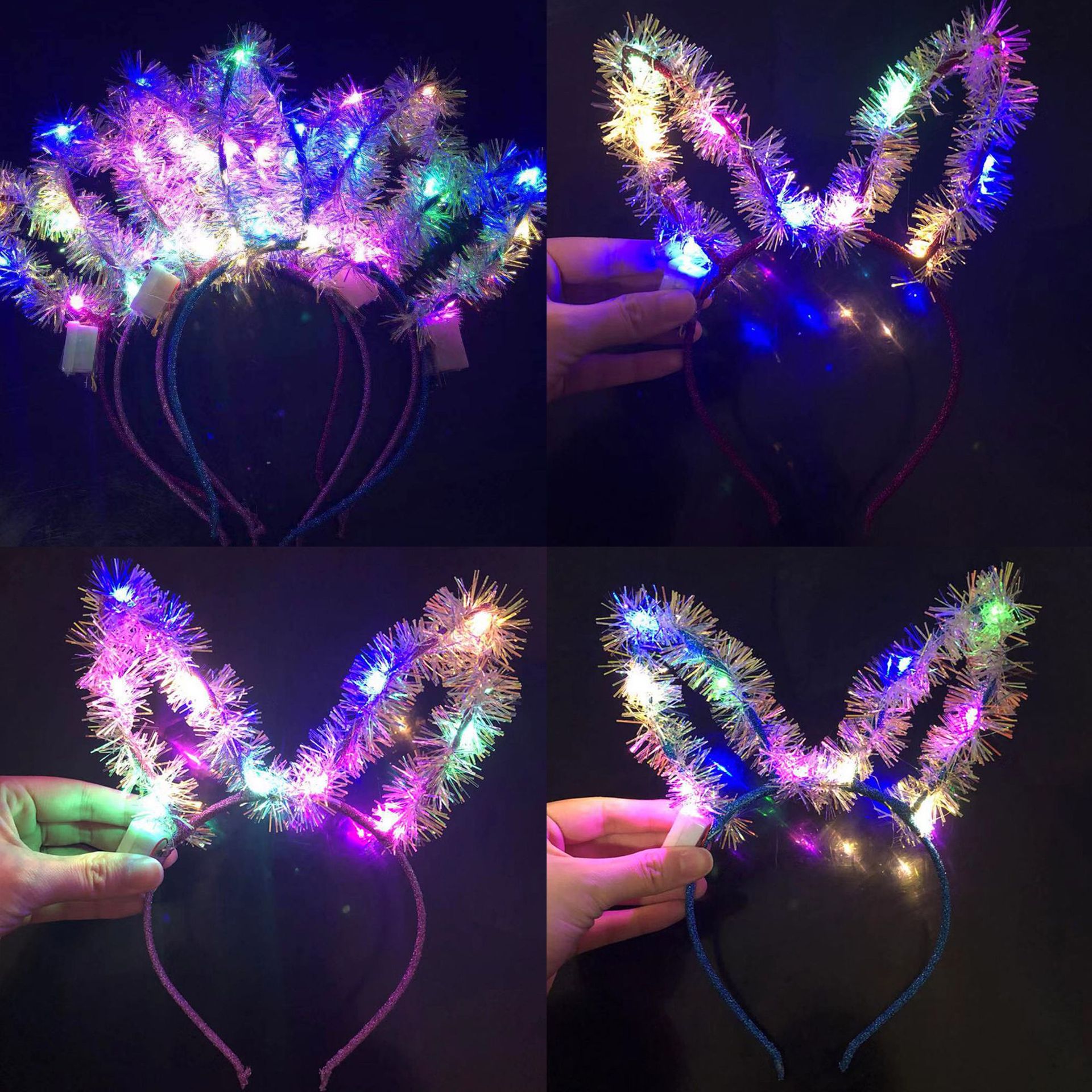 2019新款亮丝线发光兔耳朵头箍led发光头饰发箍广场夜市厂家批发