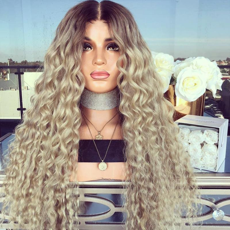 欧美假发 女士长卷发玉米烫蓬松金色小卷中分假发套跨境热销-阿里巴巴