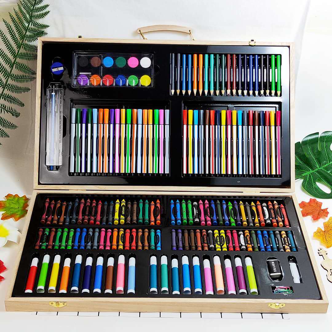 180件木盒儿童绘画套装美术画画水彩笔礼盒学习文具礼品生日礼物