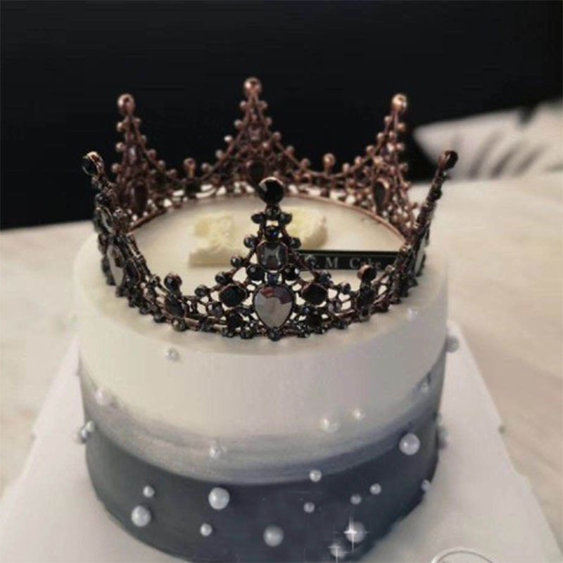 Tiktok Black Baroque Vintage Queen Crown Bride Alloy Ornaments Crystal Decoration Birthday Cake Crown