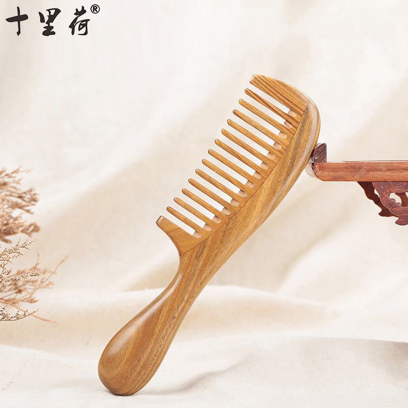 批发绿檀木梳子 yym3-1a厚实圆柄 玉檀香木梳