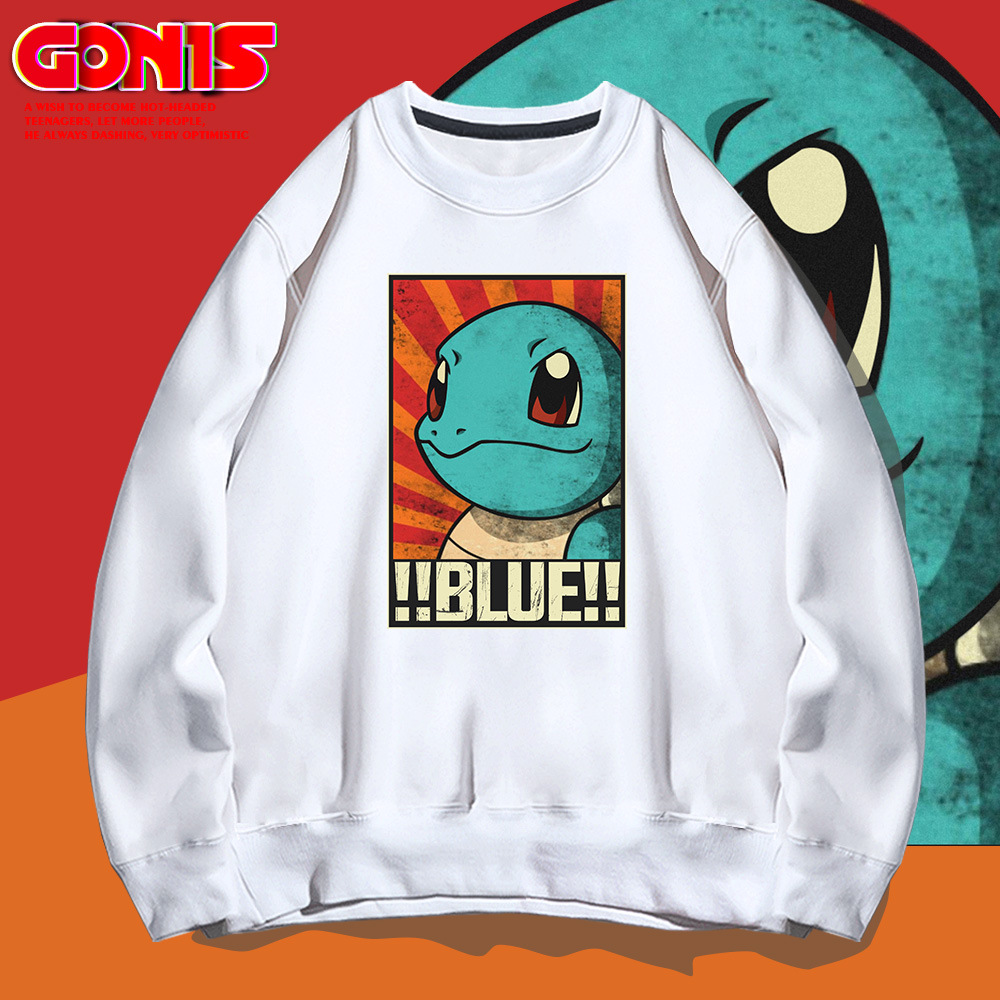 精灵宝可梦卫衣男女秋装日系动漫神奇宝贝杰尼龟纯棉宽松落肩上衣