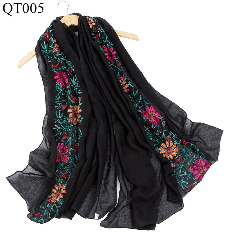 Retro Ethnic Style Embroidered Scarf Autumn and Winter Warm Cotton and Linen Shawl Travel Vacation Windproof Scarf Shawl for Women