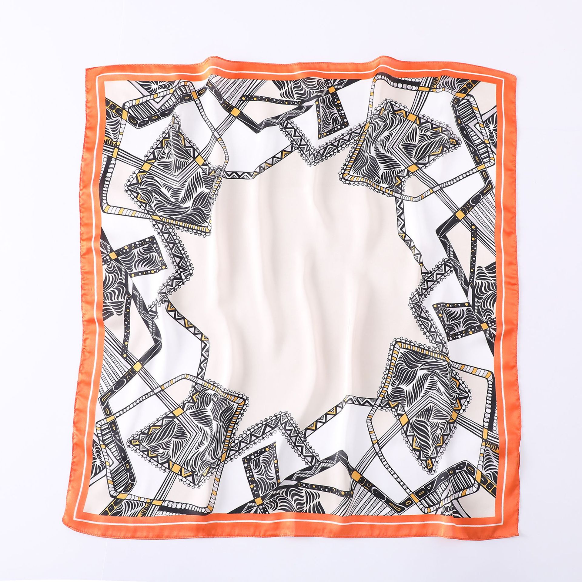 新品夏季小方巾丝巾女仿真丝卡通几何印花系列装饰丝巾围巾批发