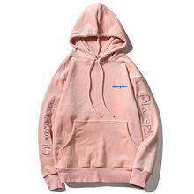 冠军连帽卫衣春秋款男青少年美式重磅落肩宽松情侣圆领红色女学生