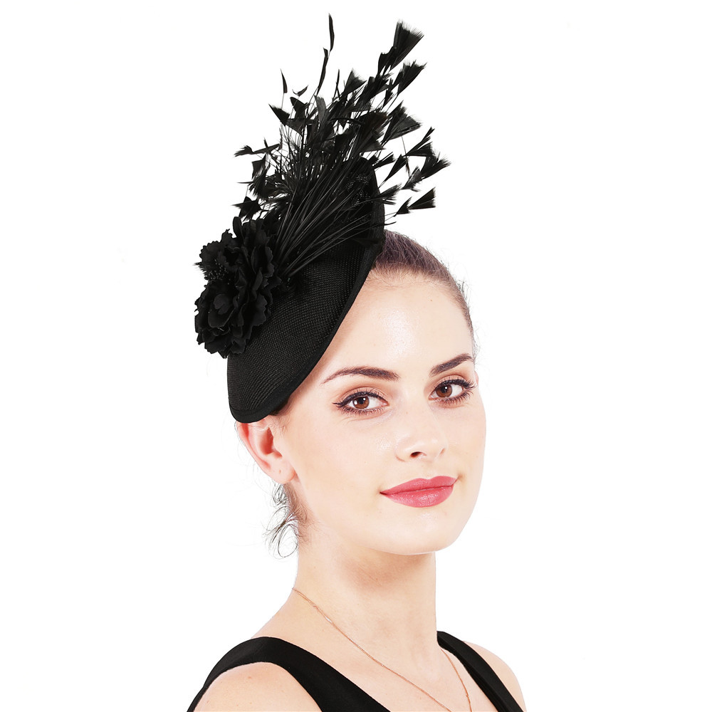 英伦时尚百搭麻纱新娘礼帽 新款面纱羽毛纯手工发饰网纱头饰帽子