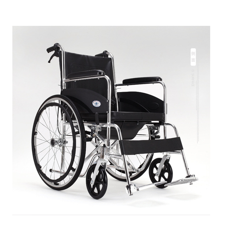 佛山凯洋坐便轮椅老人家用ky608j带坐便手刹车皮面可折叠手动轮椅