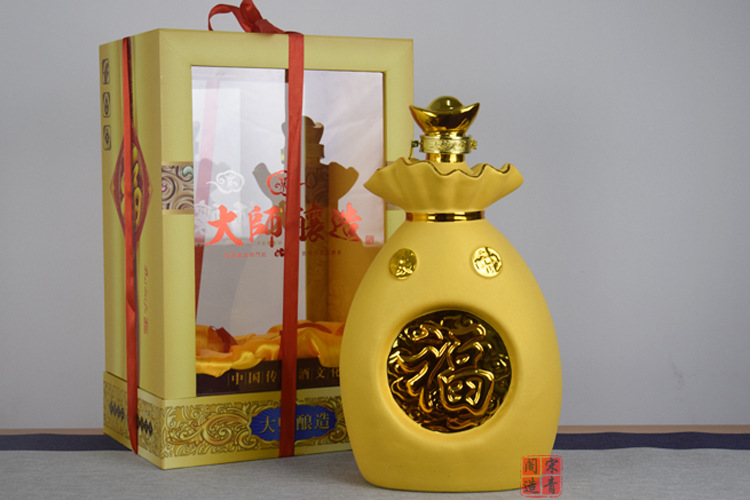 景德镇福袋端午礼品套装绒沙金工艺空酒瓶陶瓷5斤装摆件批发