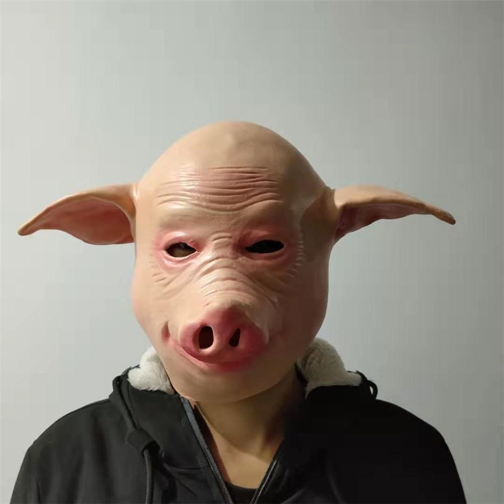 新款猪头乳胶面具万圣节派对舞会道具搞笑动物头套面具厂家直销
