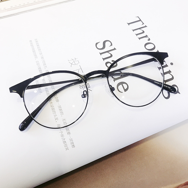 复古圆眼镜框男女潮个性大 眉线半框眼镜架 可配近视眼镜成品
