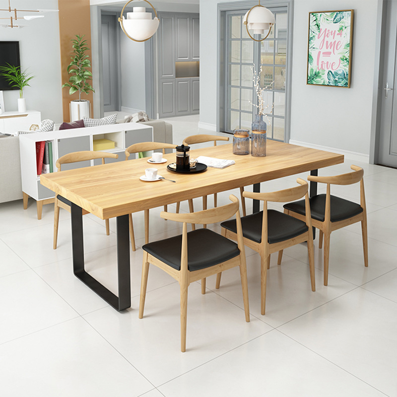 套房小户型客厅长条餐桌现代简约实木休闲桌椅组合饭店西餐厅餐桌