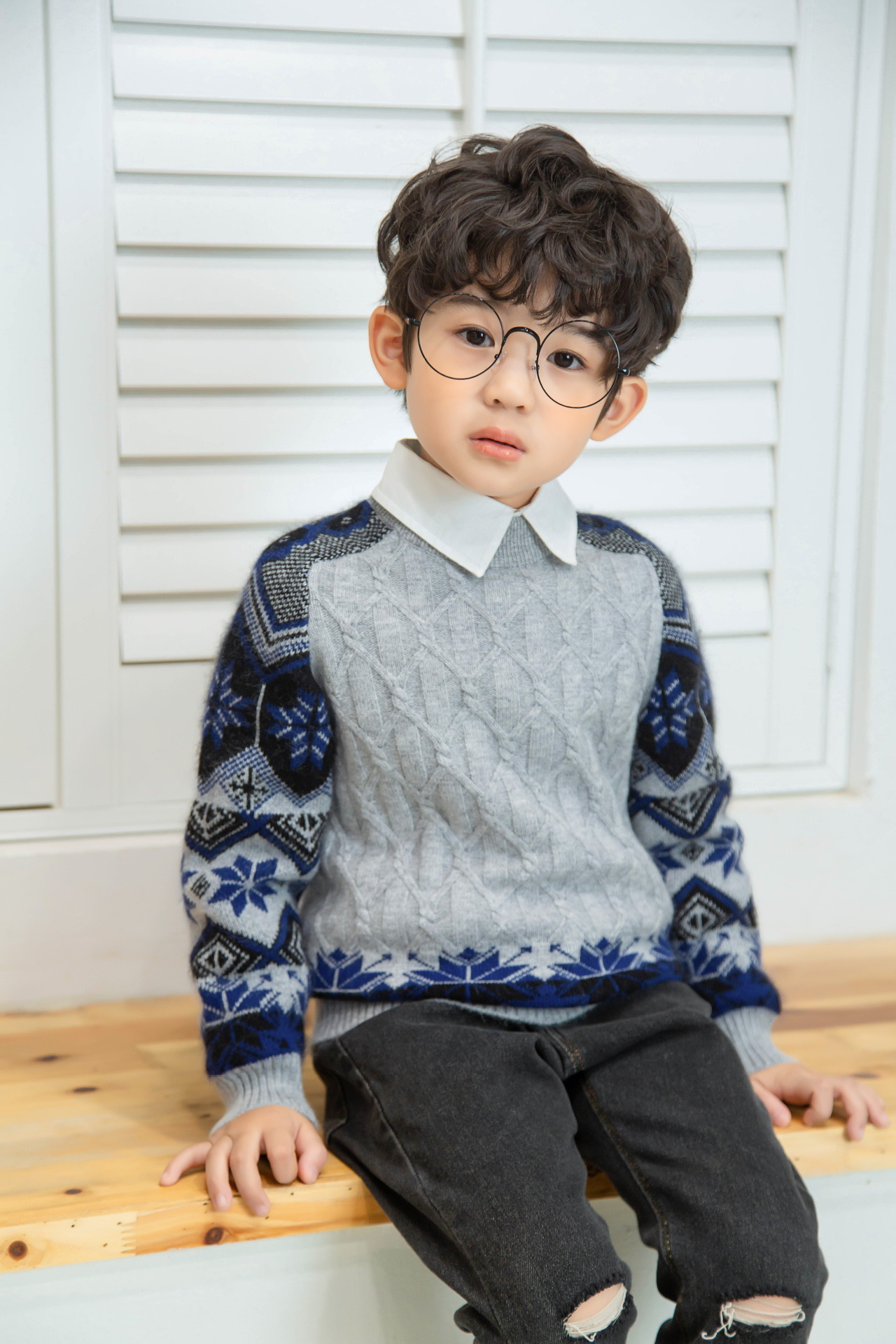 现货批发儿童羊绒衫韩版时尚加厚套头衫拼色秋冬新款中大男童毛衣