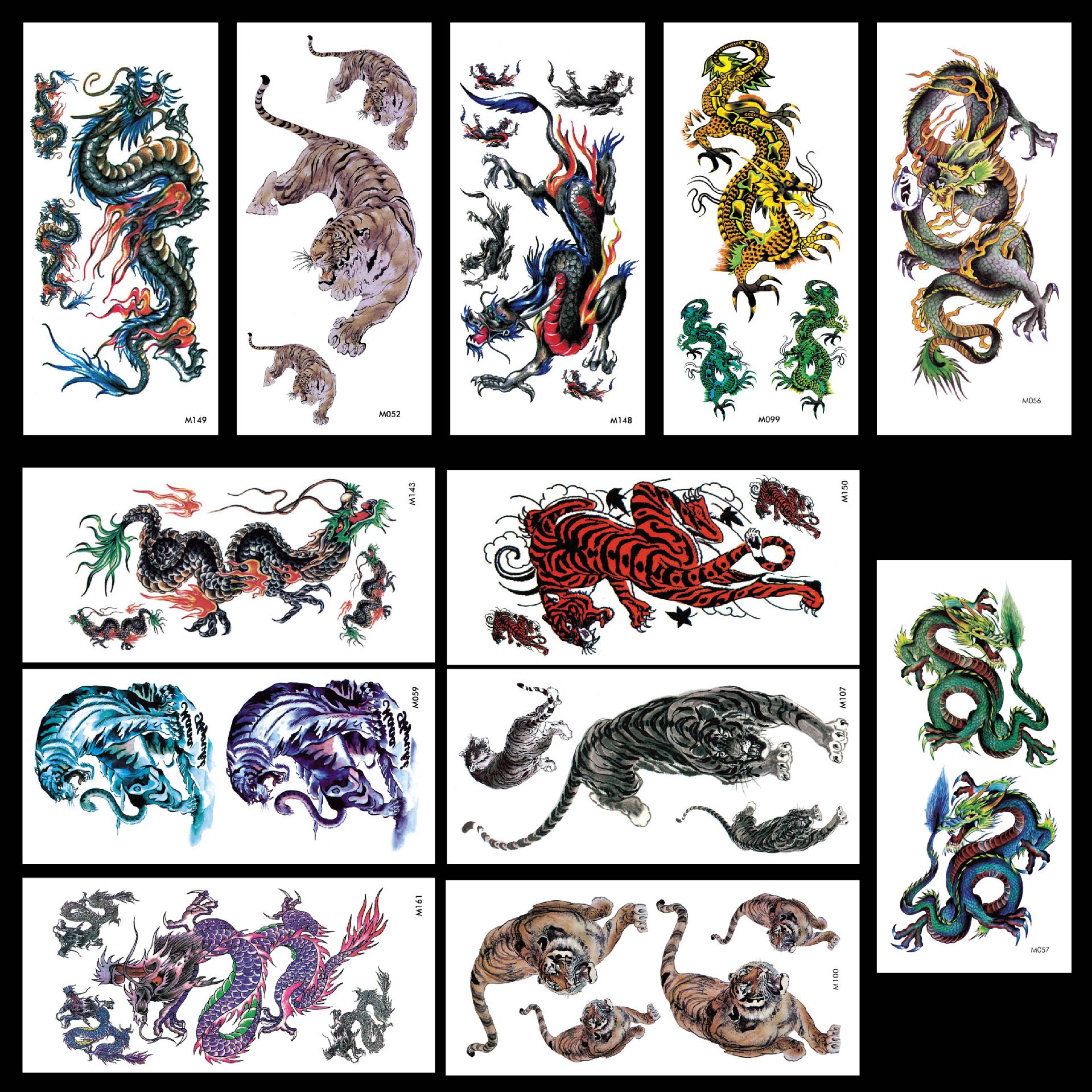 厂家现货热卖新款龙虎纹身贴 飞龙老虎虎头猛虎纹身贴纸 防水贴纸