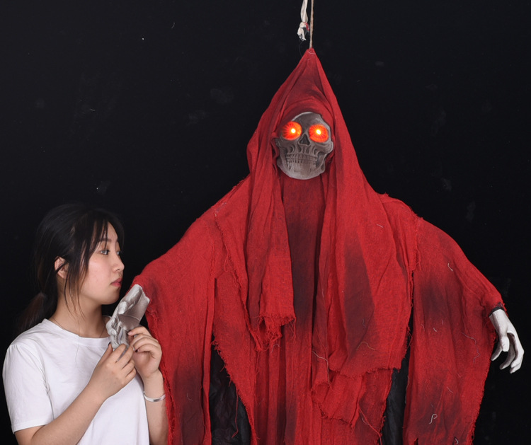 新款万圣节道具电动红衣大吊鬼酒吧鬼屋密室恐怖气氛布置品大挂鬼