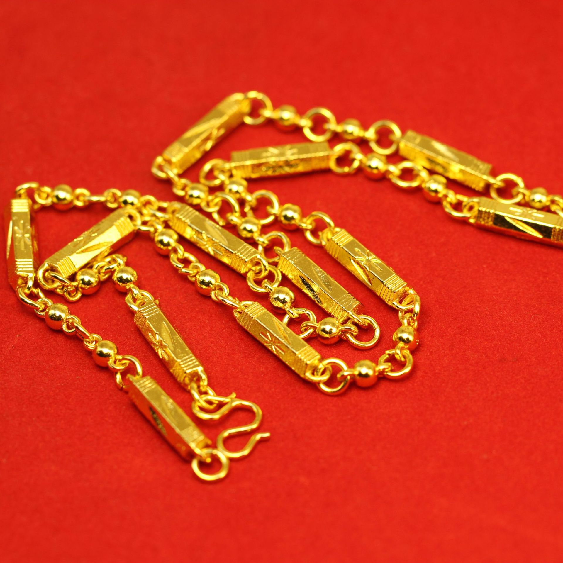 合金项链批发 会销便宜仿真金项链男士 18k镀金5mm米字竹节链