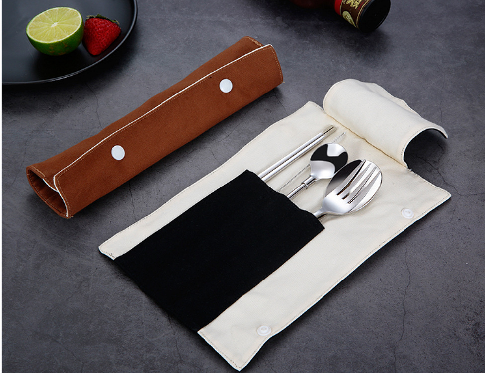 环保餐具袋 日式便携不锈钢吸管收纳袋 户外野餐筷子收纳包