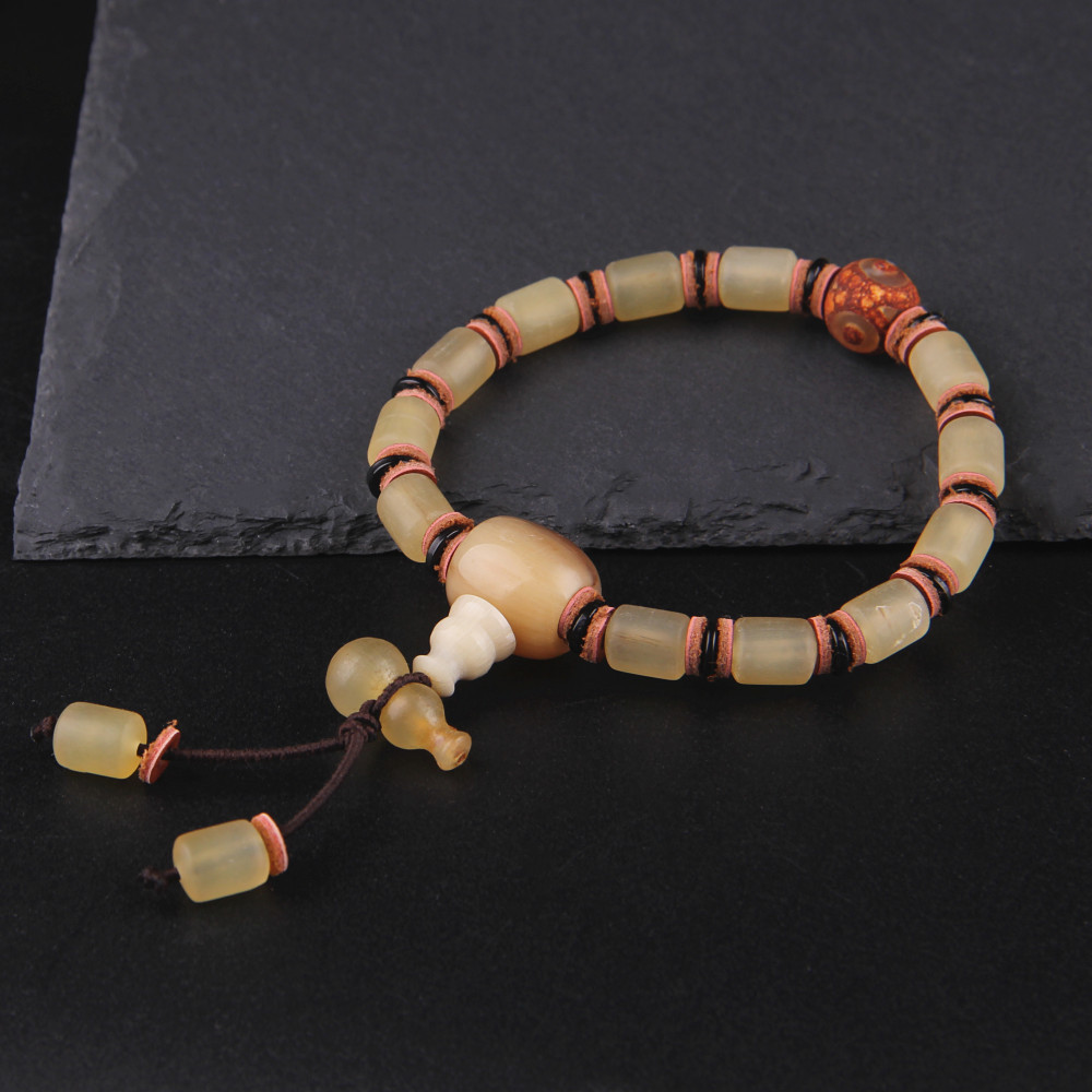 琦毅新品天然西藏高山羊角手链女桶珠手串佛珠饰品复古风手饰批发