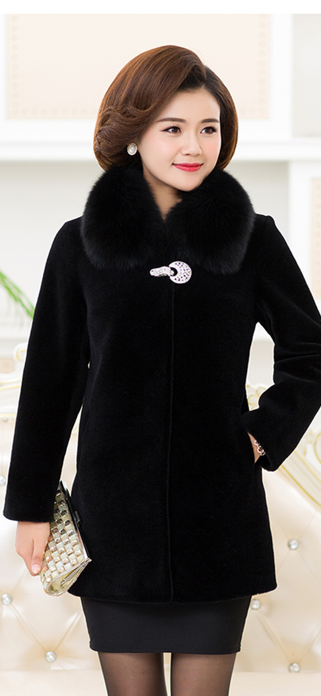 羊剪绒大衣女新款2019秋冬中长款修身狐狸毛领妈妈皮草外套海宁