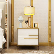 金色轻奢床头柜后现代简约亮光烤漆不锈钢黑白港式卧室储物柜皮款