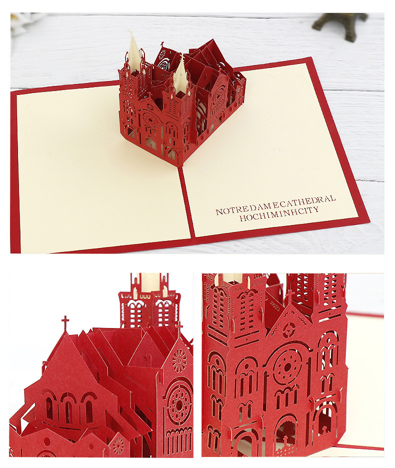 3d手工制作威斯敏斯教堂贺卡 感恩节商务礼品明信卡定制 批发