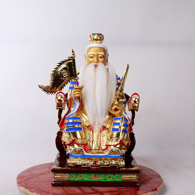 厂家直销香樟木贴金雕刻姜太公神像姜尚寺庙供奉家用佛像摆件定制