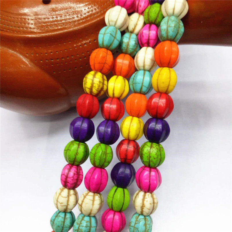 厂家直销彩色松石散珠 diy七彩南瓜珠绿松石半成品批发饰品配珠