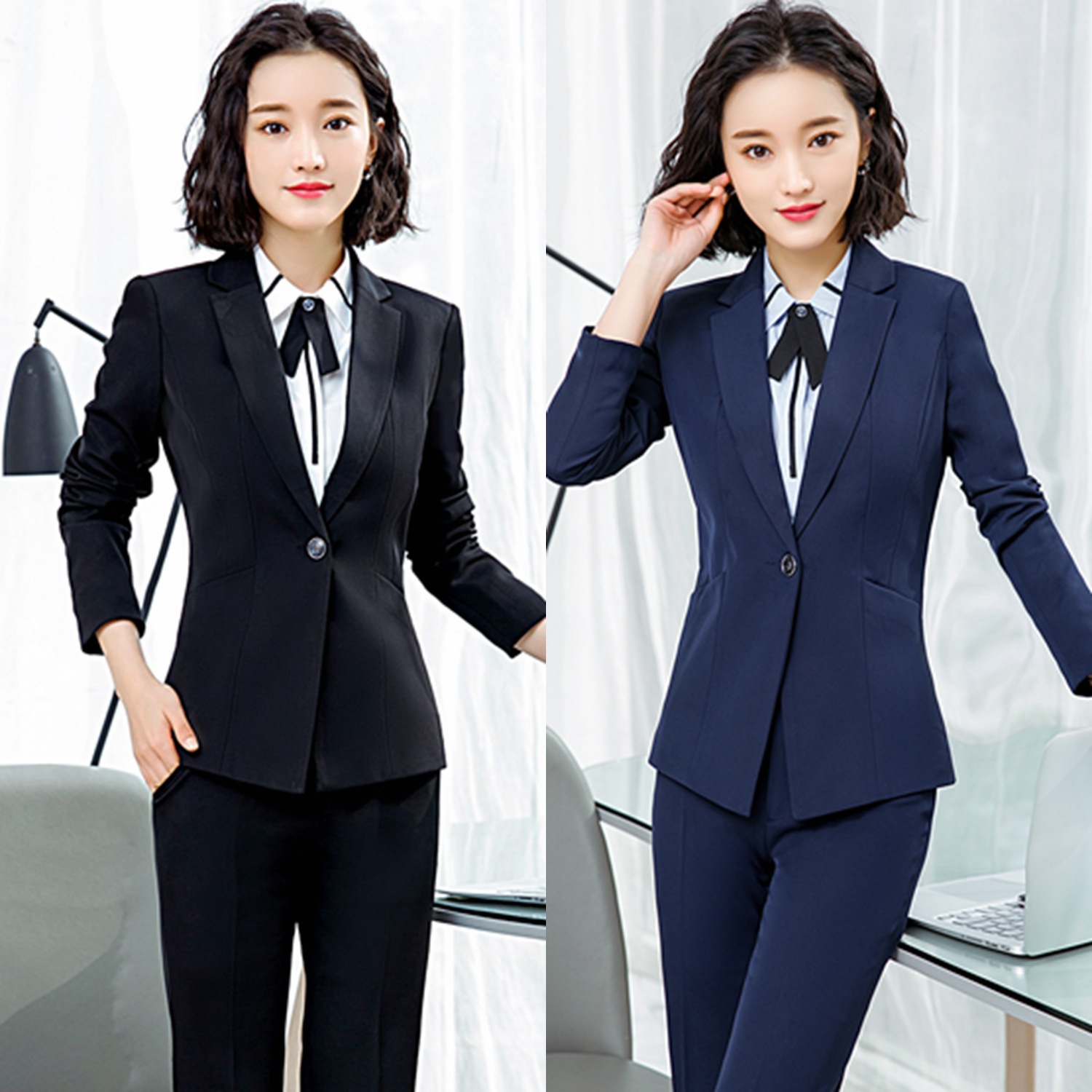 时尚女装职业装套装正装女士工作服工装一单扣长袖职业女裤套装hh