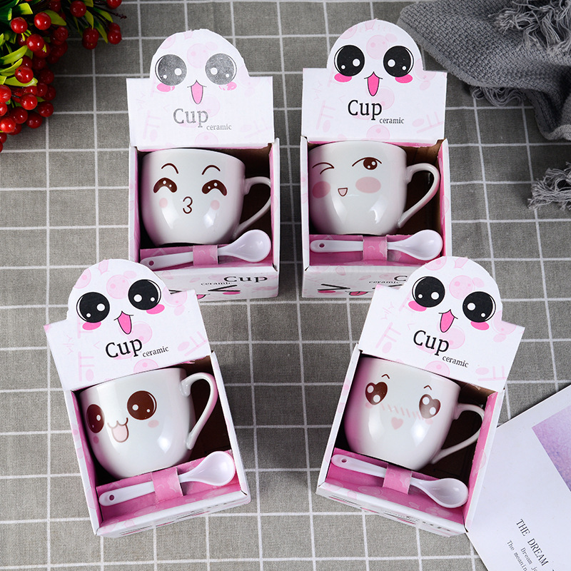 New Ceramic Cup Creative Cartoon Couple Ceramic Cup Coffee Cup Mug Gift Box Small Gift Printed Logo