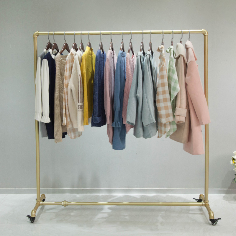 服装店展示架金色服装架女装店货架落地式挂衣架衣服架子铁艺简易