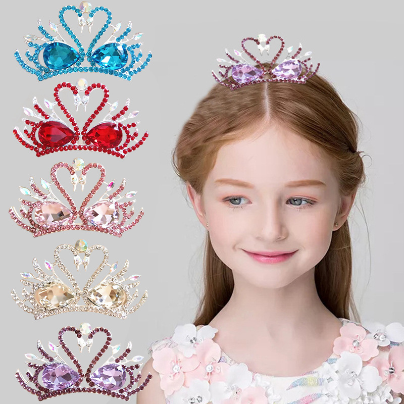 厂家批发可爱天鹅皇冠头饰公主舞台表演发梳儿童生日礼物发饰饰品