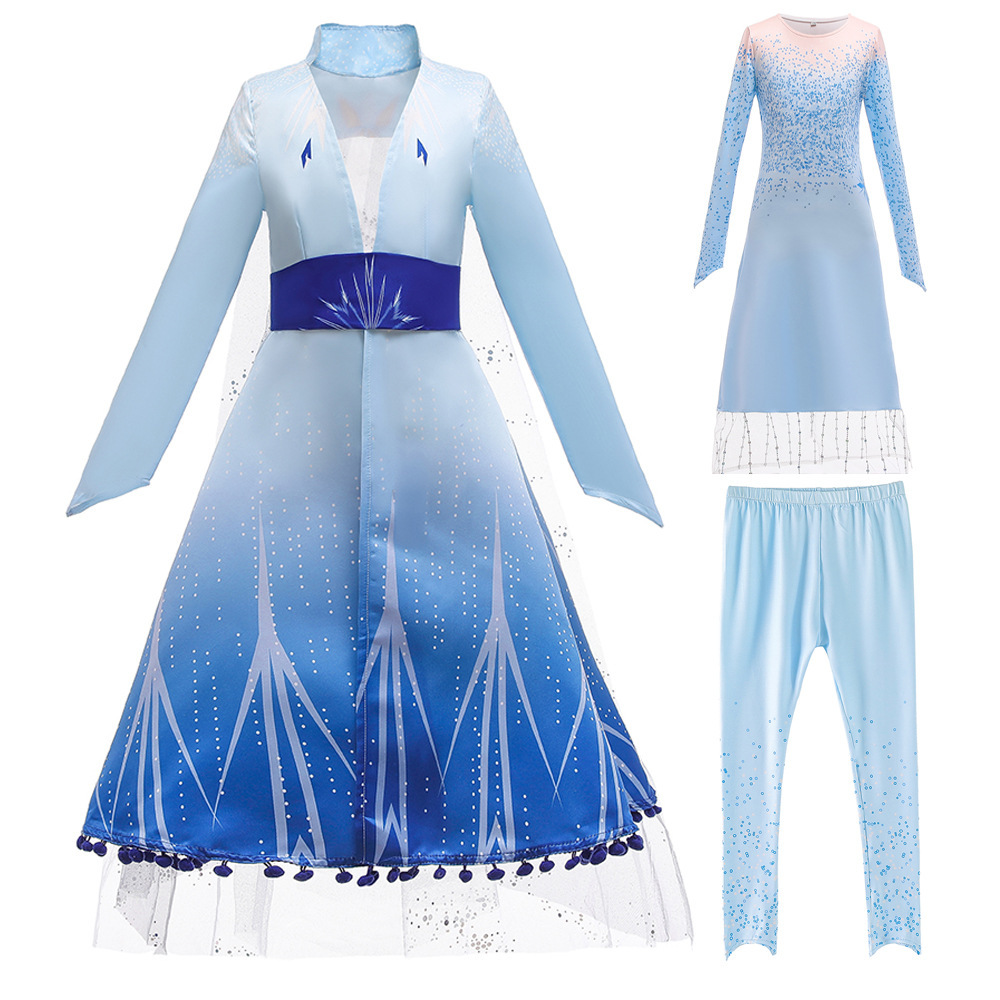 欧美女童新款走秀礼服裙冰雪奇缘2艾莎公主套装演出服 kids dress