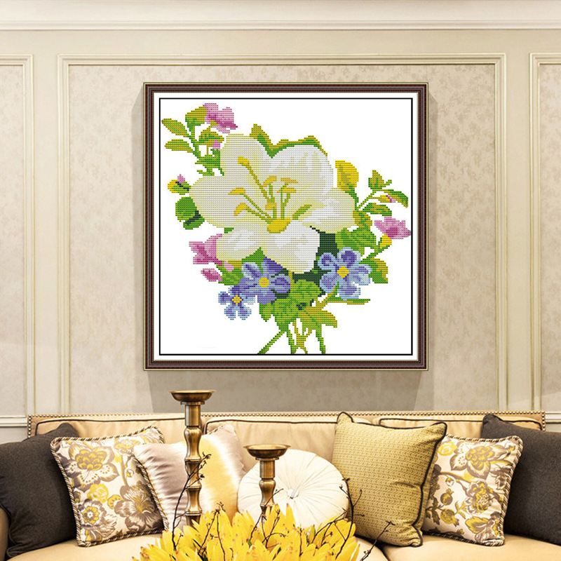 欢乐99十字绣花卉系列百合花图客厅卧室清新小件刺绣批发网点代理