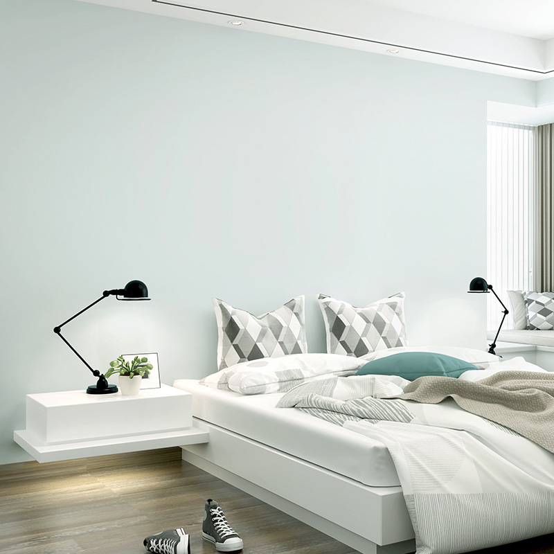 淡青色壁纸浅青色北欧系简约纯色素色客厅卧室背景刷胶非自粘墙纸