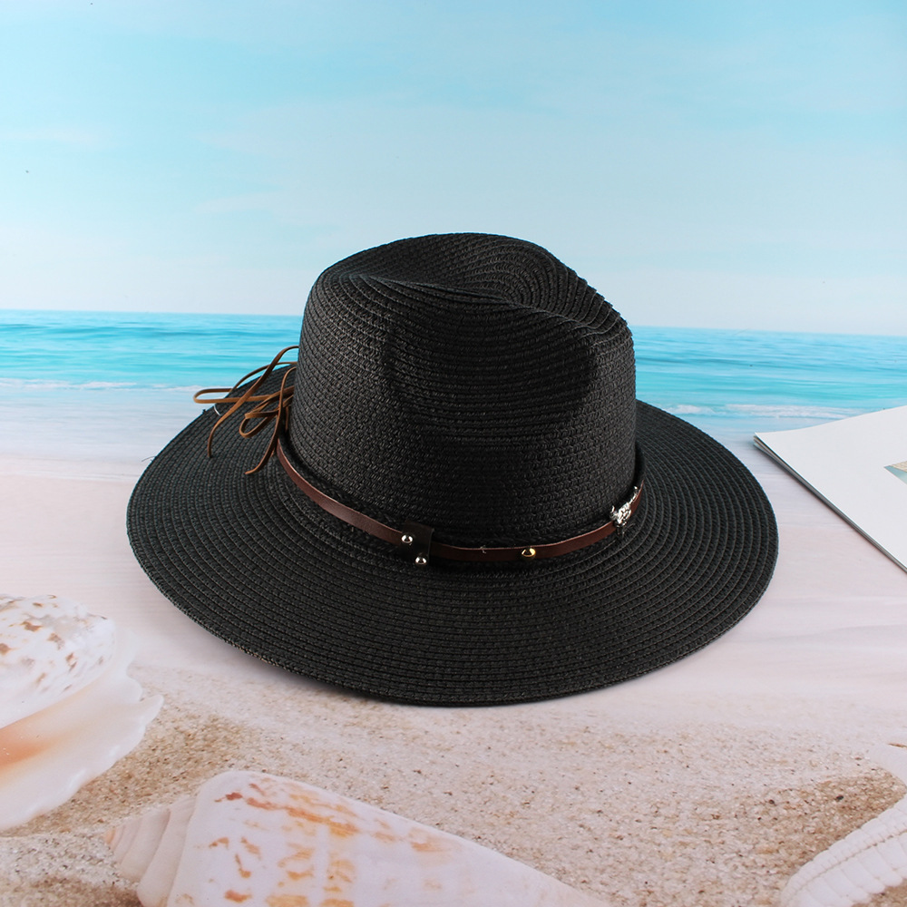 Summer Women's Leisure Travel Beach Sun Protection Sun-Proof Straw Hat European and American Fashion Straw Cow Head Jazz Top Hat Wholesale