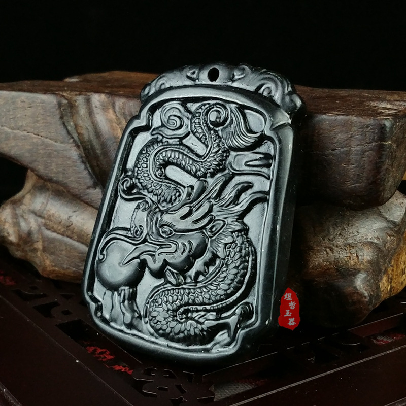 天然新疆墨玉龙牌玉吊坠 墨绿玉龙行天下玉挂件会销礼品 厂家直批