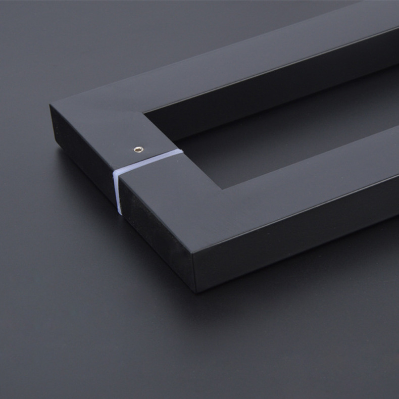 不锈钢方管拉手单弯黑色哑黑烤漆玻璃门把手