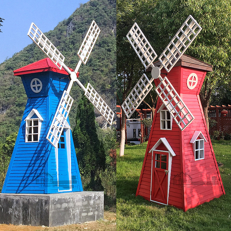 大型荷兰风车防腐木厂家直销定制巨型木制风动电动樟子松现货