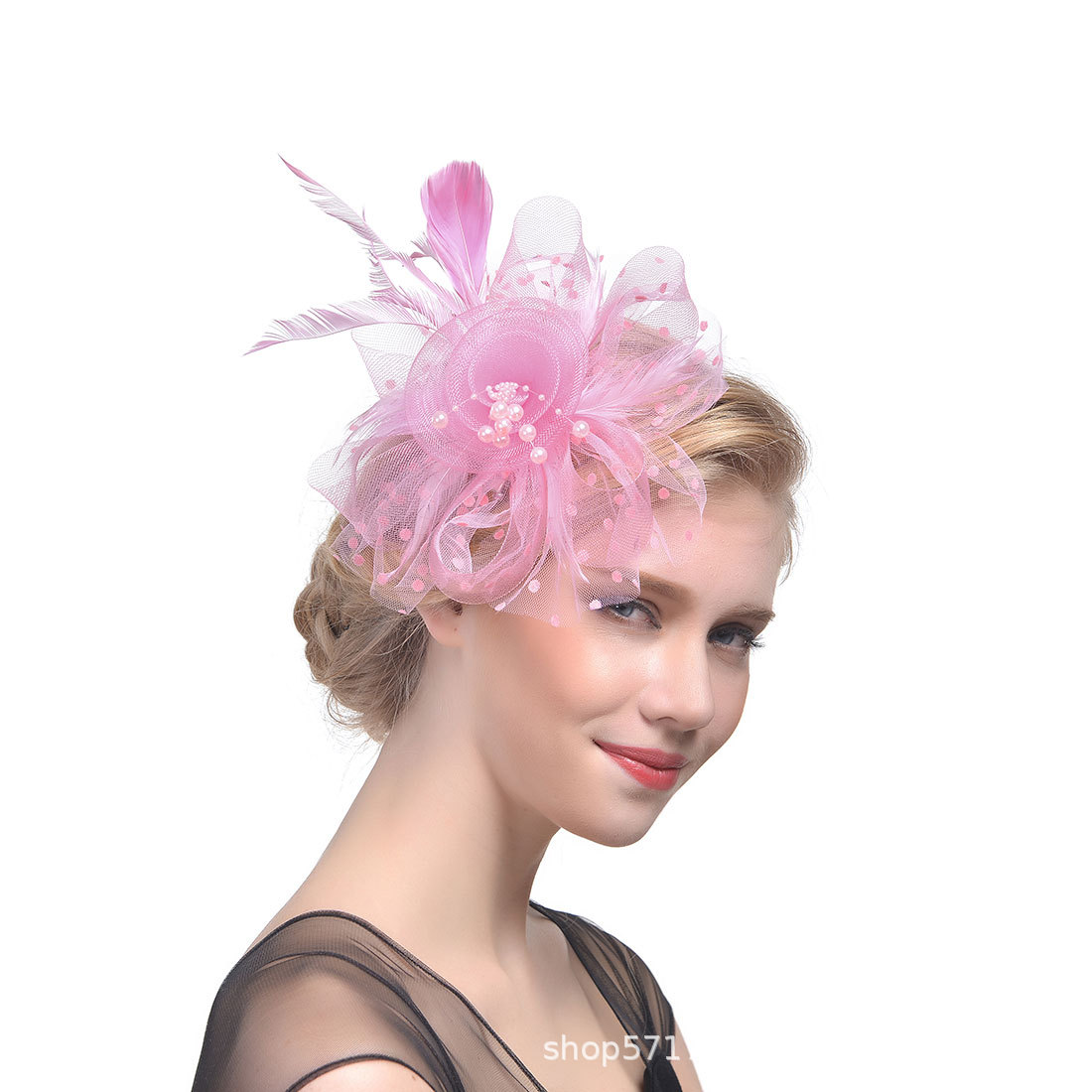 Amazon Hot Feather Headwear Bridal Headdress Mesh Hair Accessories Ball Banquet Banquet Horse Racing Festival Linen Headdress