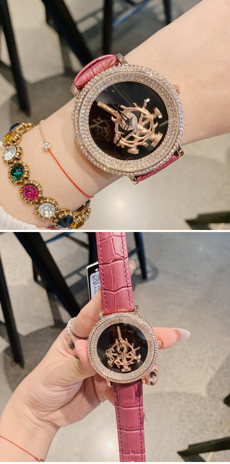 dacr新款时尚明星张柏芝同款手表大表盘满钻来时转运宝剑女款腕表