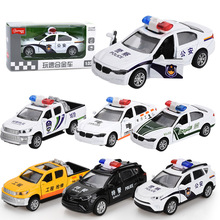 儿童玩具车模型 1:32警车回力惯性合金车仿真声光音乐小汽车玩具