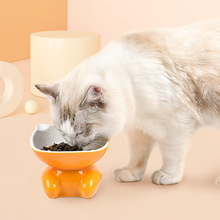 陶瓷猫碗高脚斜口宠物食盆猫狗用品护颈设计ceramic pet bowl