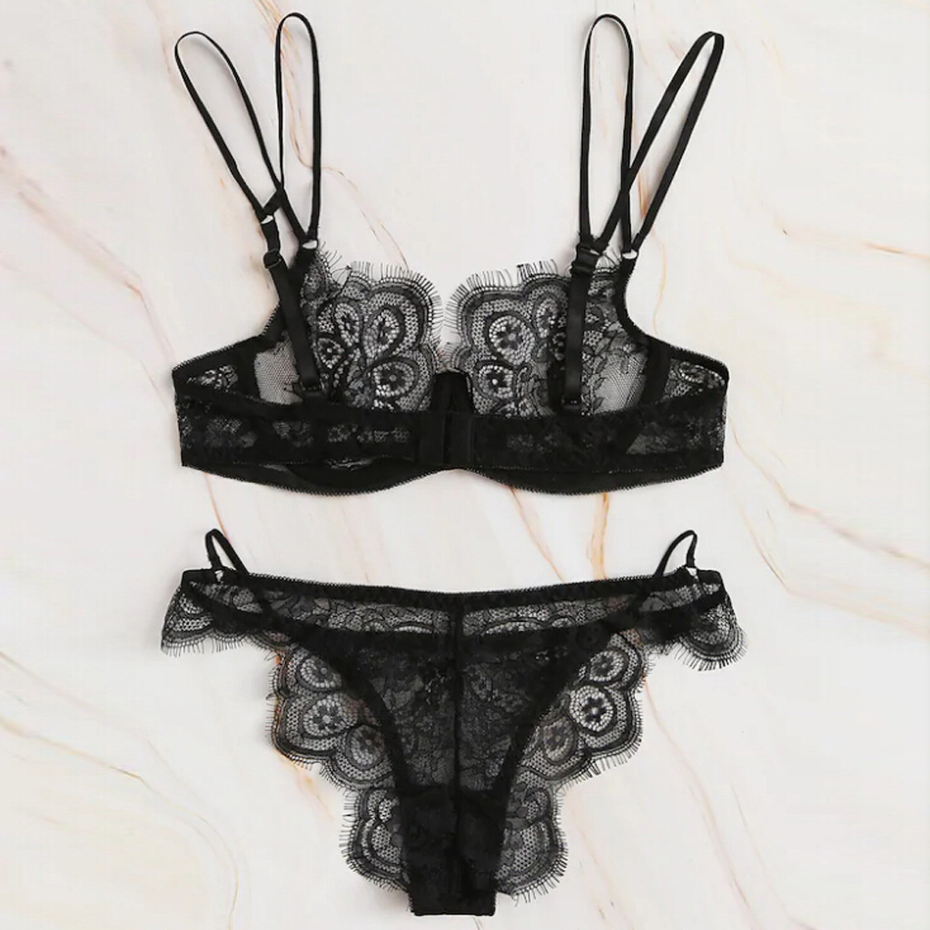 情趣内衣欧美爆款跨境外贸亚马逊性感吊带蕾丝透视三点式爆款1453