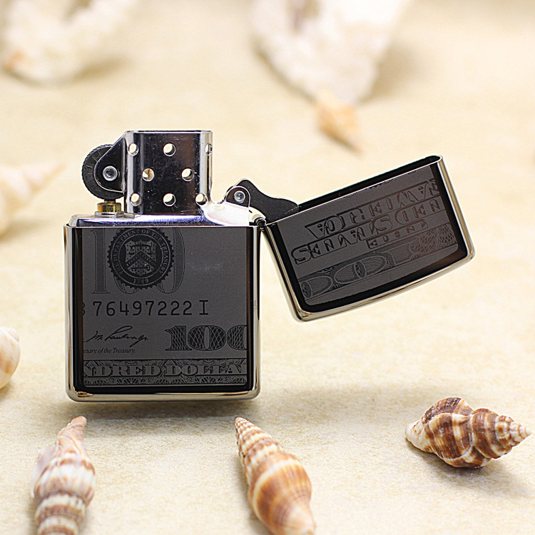 zippo打火机黑冰美元标志人头像49025