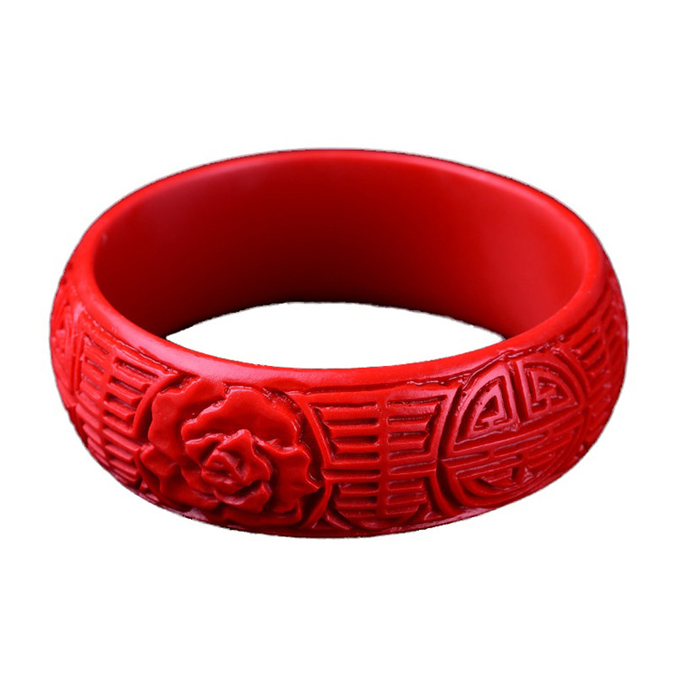 红朱砂心经手镯女生肖花纹复古龙凤光面镯子男士手环 朱砂手镯