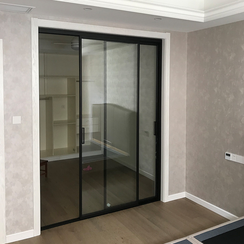 厂家直销钛镁铝合金吊轨窄边玻璃移门客厅阳台中空门三联动推拉门