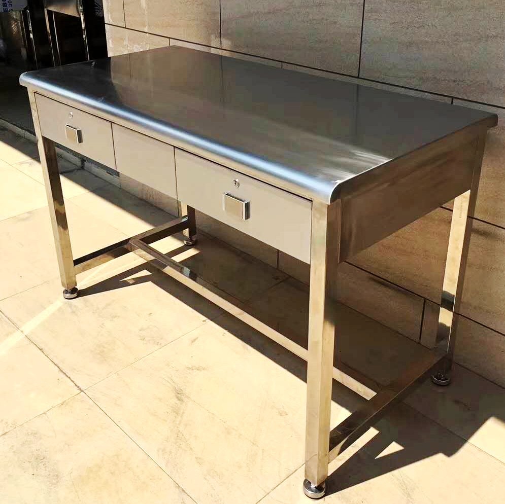 襄阳不锈钢电脑桌医疗操作台不锈钢办公桌带抽屉带锁车间工作桌子