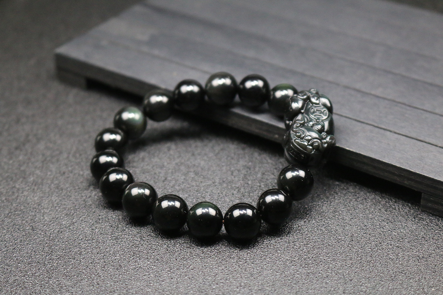 天然彩虹眼黑曜石貔貅手链 男士手串饰品 招财转运 厂家直销