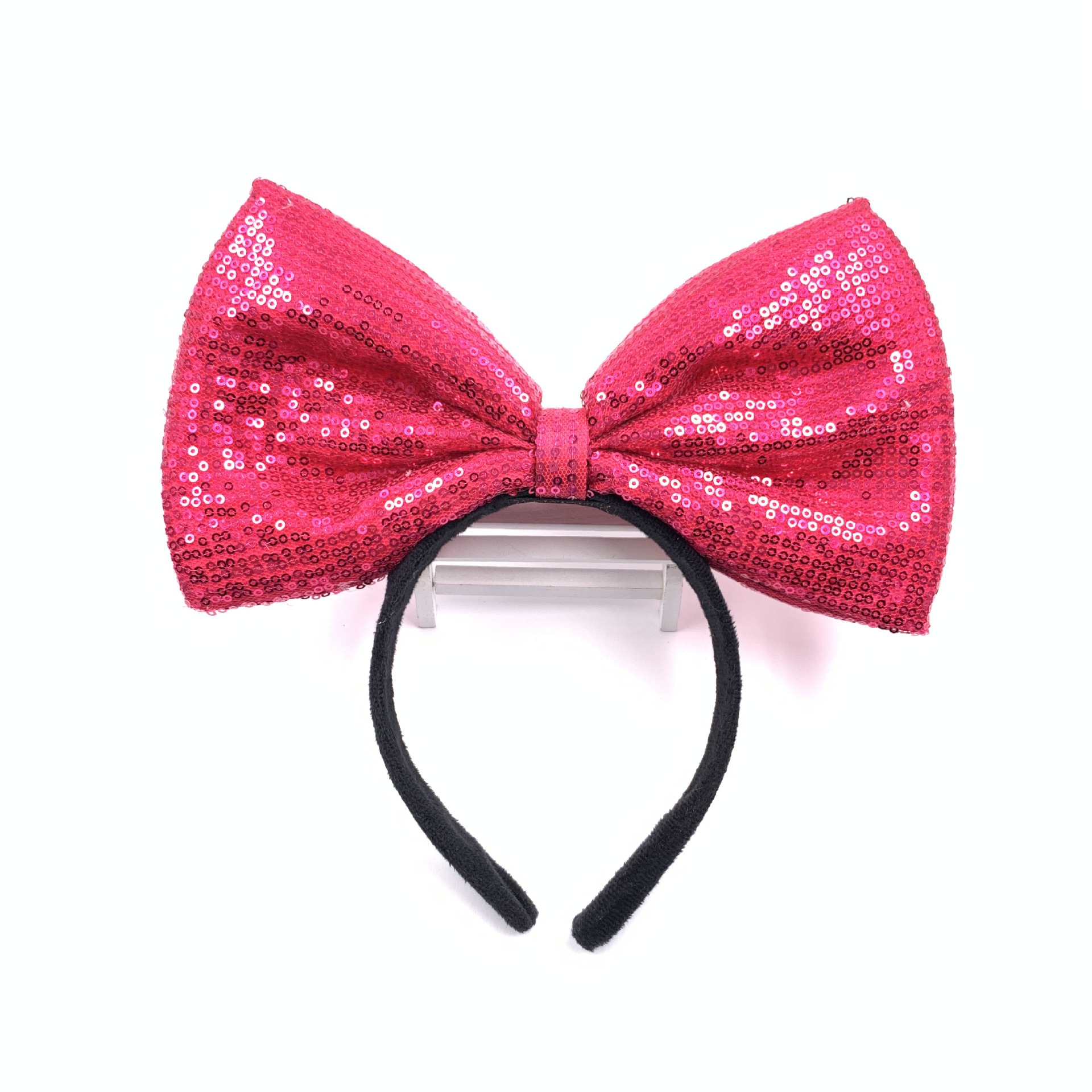 新款亮片蝴蝶结发箍可爱卡通米老鼠发箍方形亮片结发饰厂家直销