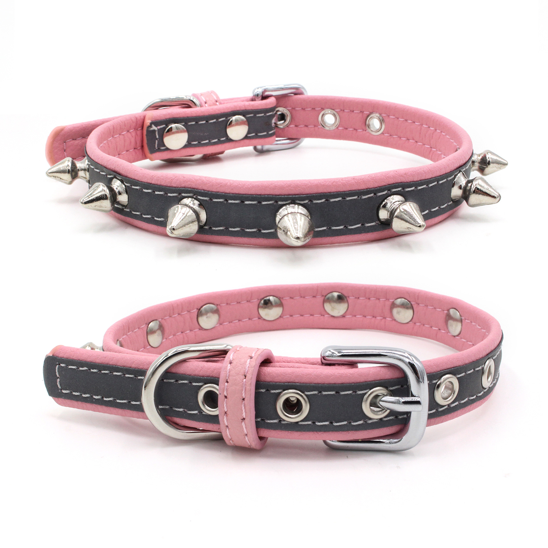 金领结爆款反光宠物项圈防咬铆钉狗项圈超酷朋克钉狗链超纤狗用品